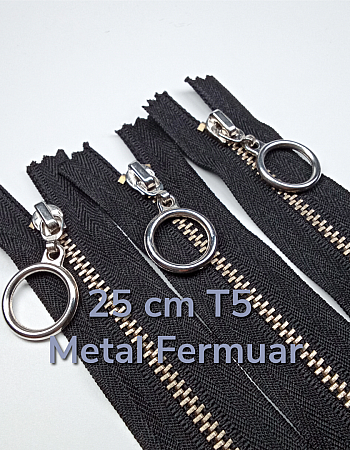 Metal Fermuar 25 cm T 5 Metal Dişli Beyaz Dipli  ZPHSN0025T5