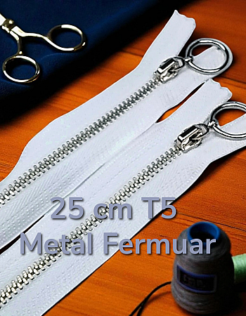 Metal Fermuar 25 cm T 5 Metal Dişli Beyaz Dipli  ZPHSN0025T5