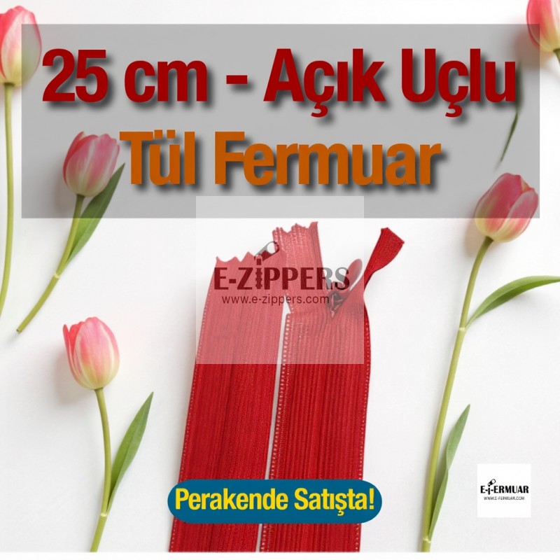 Gizli Fermuar 25 cm Tül Elbise ve Etek Fermuarı ZPHSN0025TUL