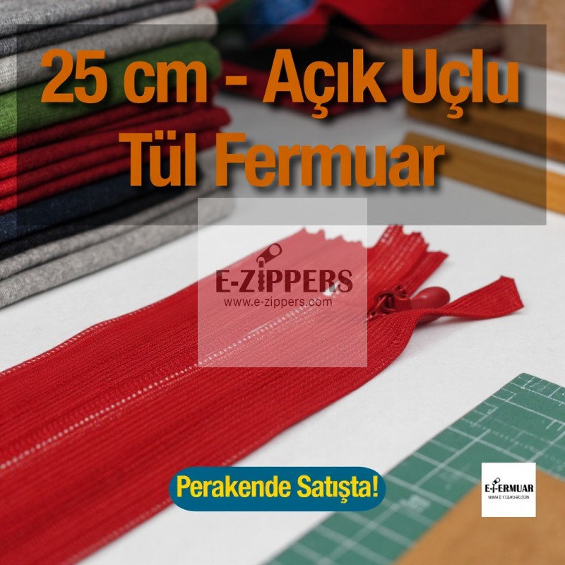 Gizli Fermuar 25 cm Tül Elbise ve Etek Fermuarı ZPHSN0025TUL