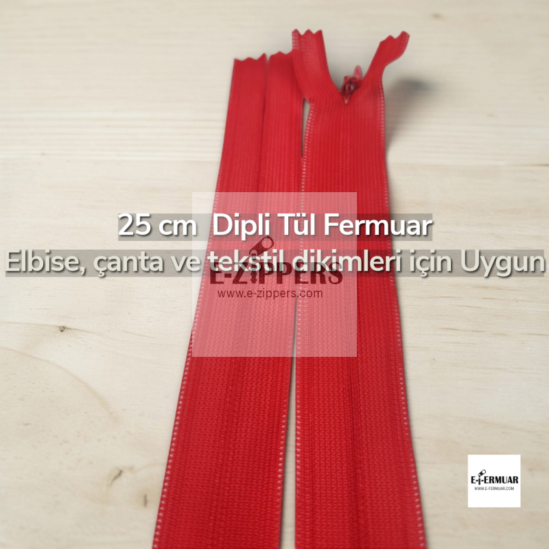 Gizli Fermuar 25 cm Tül Elbise ve Etek Fermuarı ZPHSN0025TUL