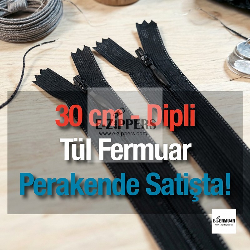 Etek ve Elbise Gizli Fermuar 30 cm Siyah kapalı Uçlu ZPHSN0030TUL