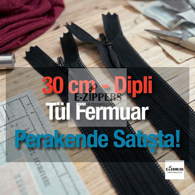 Etek ve Elbise Gizli Fermuar 30 cm Siyah kapalı Uçlu ZPHSN0030TUL