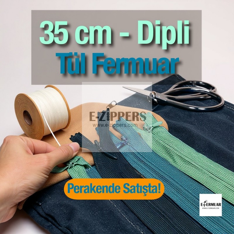 Gizli Fermuar 35 cm Tül Elbise ve Etek Fermuarı ZPHSN0035TUL