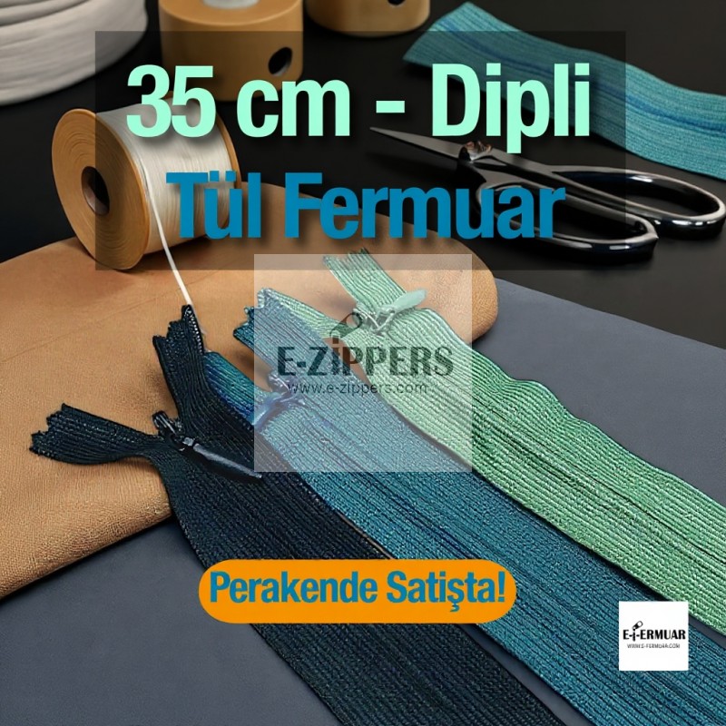 Gizli Fermuar 35 cm Tül Elbise ve Etek Fermuarı ZPHSN0035TUL