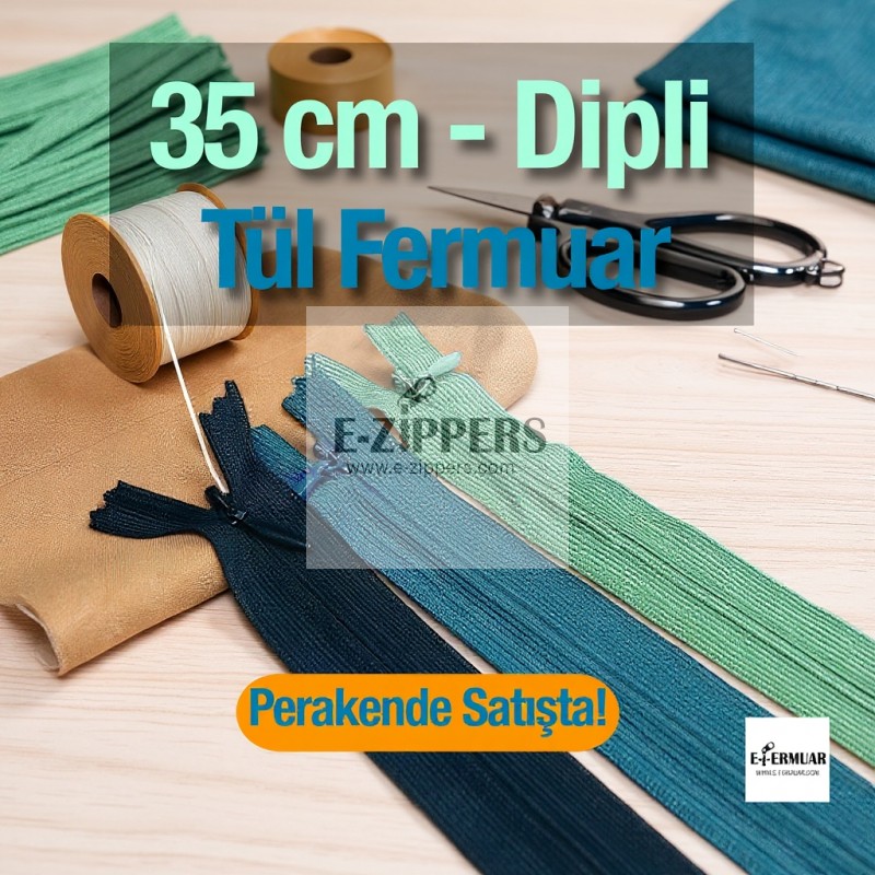 Gizli Fermuar 35 cm Tül Elbise ve Etek Fermuarı ZPHSN0035TUL