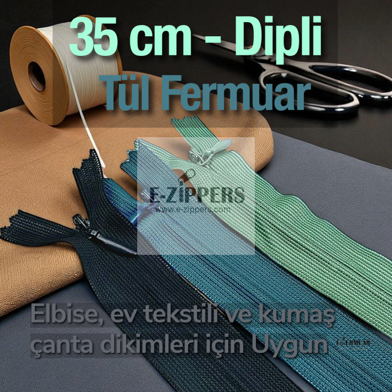 Gizli Fermuar 35 cm Tül Elbise ve Etek Fermuarı ZPHSN0035TUL