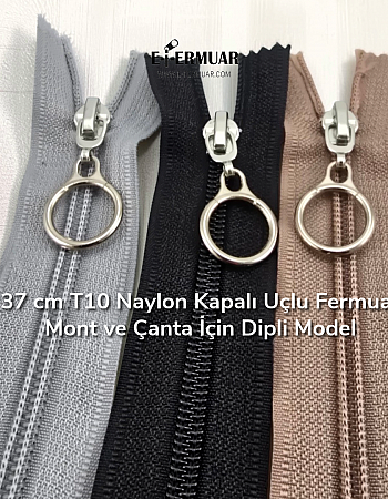 37 cm T10 Siyah Naylon Kapalı Uçlu Fermuar – Mont ve Çanta İçin Dipli Model - ZPHSN0037T10