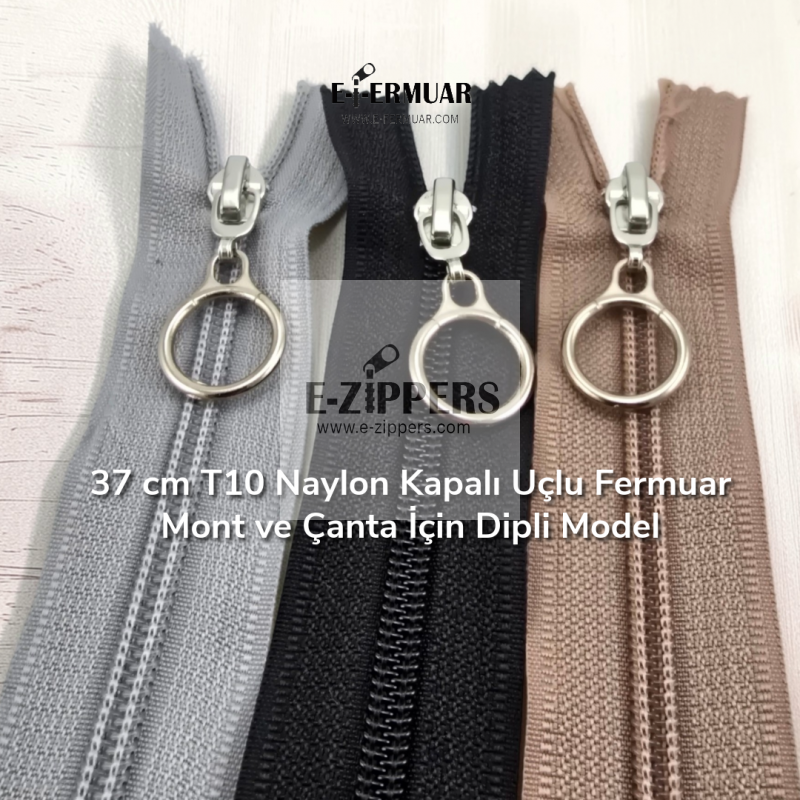 37 cm T10 Kalın Dişli Naylon Kapalı Uçlu Fermuar