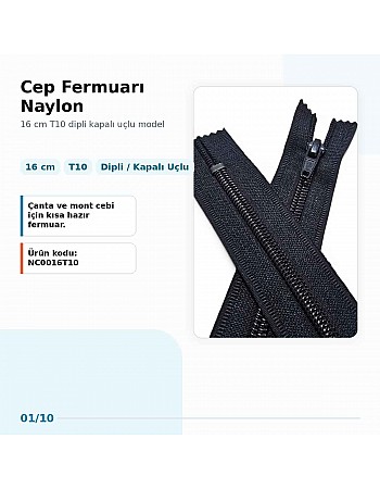 16 cm Nylon #5 Closed-End Pocket Zipper NC0016T10