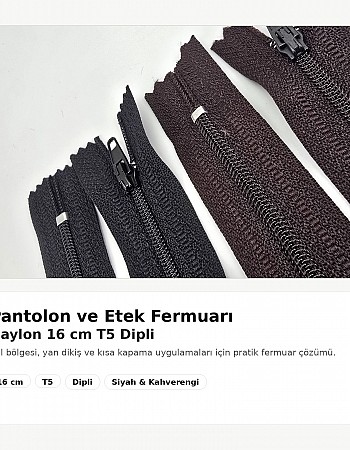 Naylon Cep Fermuarı 16 Cm Dipli -  NC0016T5