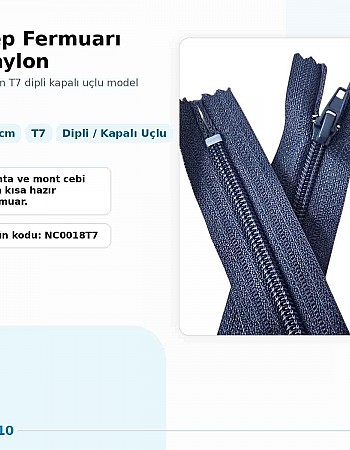 18 cm Nylon T7 Closed-End Pocket Zipper NC0018T7