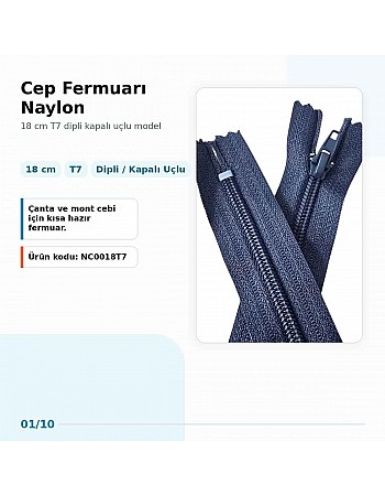 18 cm Nylon T7 Closed-End Pocket Zipper NC0018T7