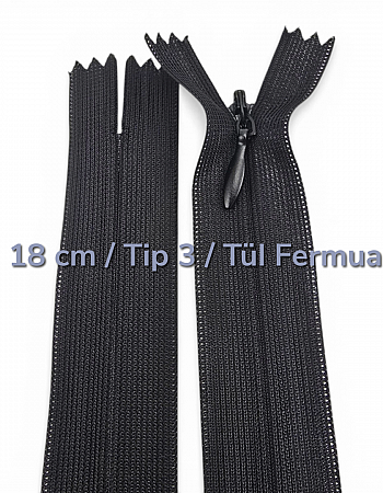 18 cm Tül Gizli Fermuar | Zarif Elbise ve Etek Dikimleri İçin | NC0018TUL