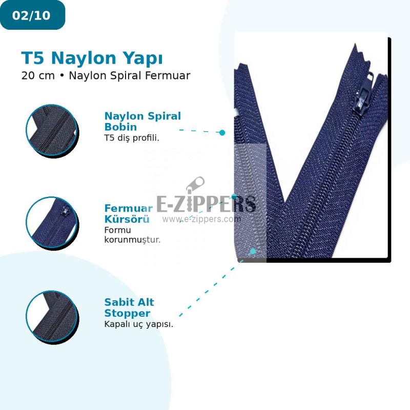 20 cm Nylon #3 Closed-End Pants and Skirt Zipper 25 Pieces NC0020T5