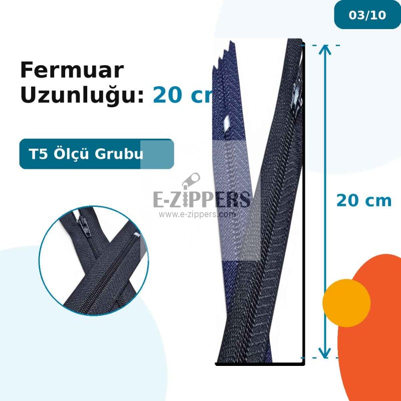 20 cm Nylon #3 Closed-End Pants and Skirt Zipper 25 Pieces NC0020T5