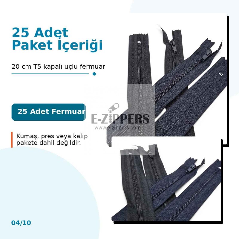 20 cm Nylon #3 Closed-End Pants and Skirt Zipper 25 Pieces NC0020T5