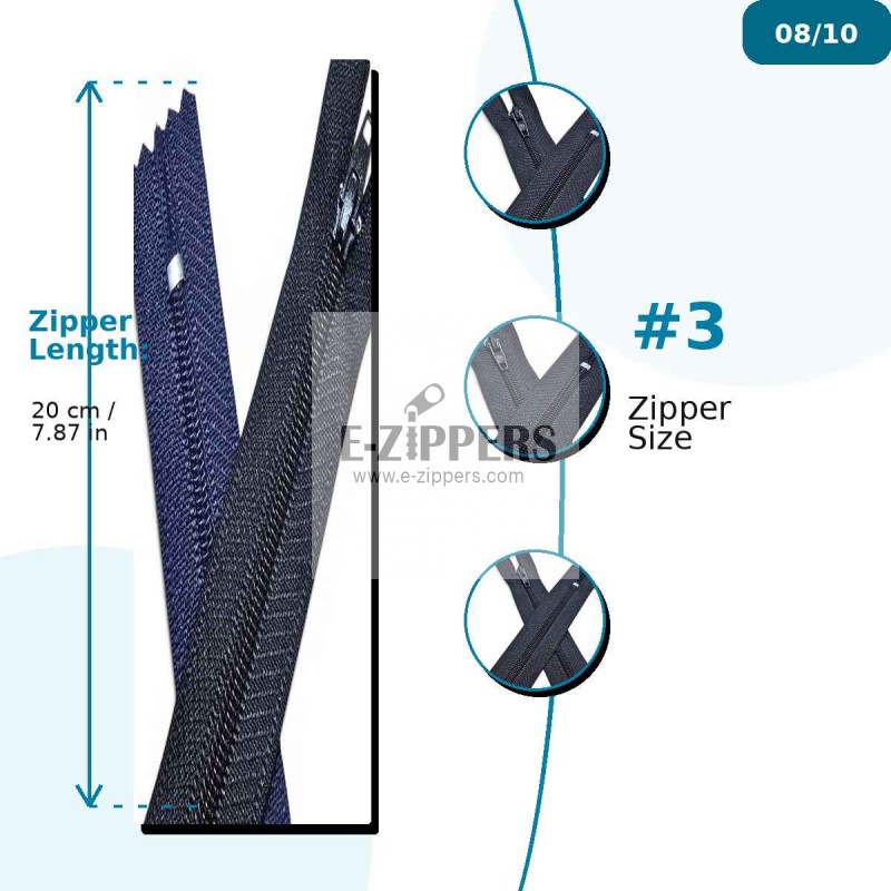 20 cm Nylon #3 Closed-End Pants and Skirt Zipper 25 Pieces NC0020T5