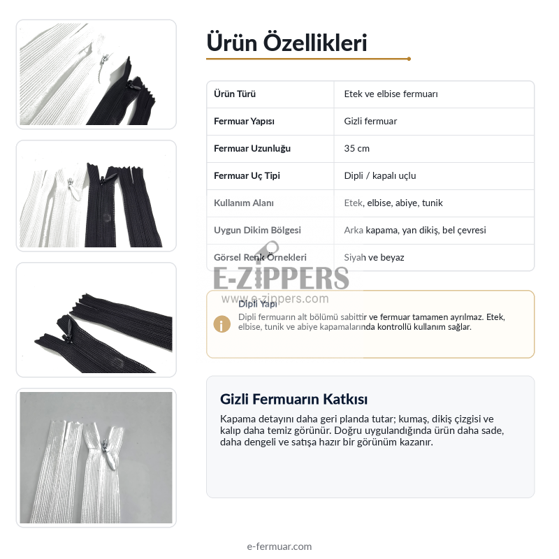 35 cm Tül Gizli Fermuar | Elbise ve Abiye İçin Zarif Seçim | NC0035TUL