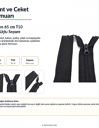 65 cm Naylon Mont Fermuarı | Açık Uçlu Separe Güçlü Kullanım | NC0065T10