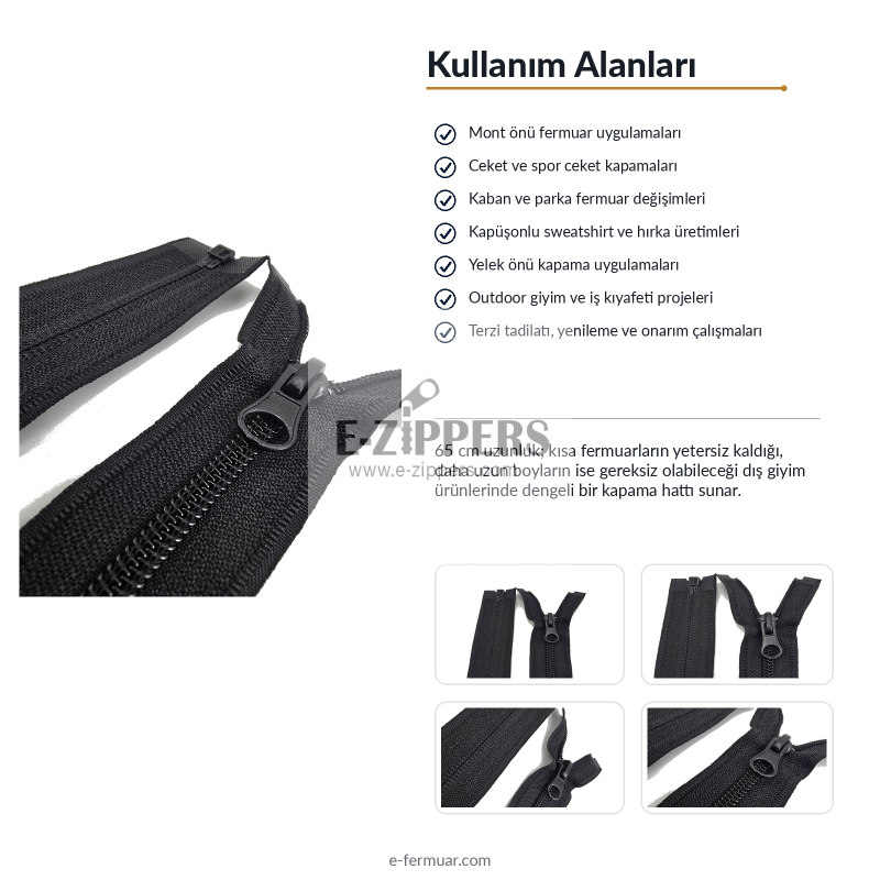 65 cm 25.59" Nylon Jacket Zipper | Open-End Separating Outerwear Zipper | NC0065T10