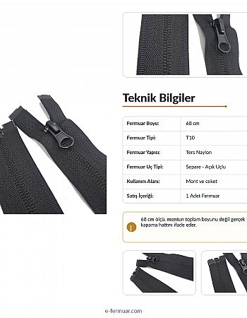 Naylon 68 Cm Mont Fermuarı Açık Uçlu (Separe)  -  NC0068T10