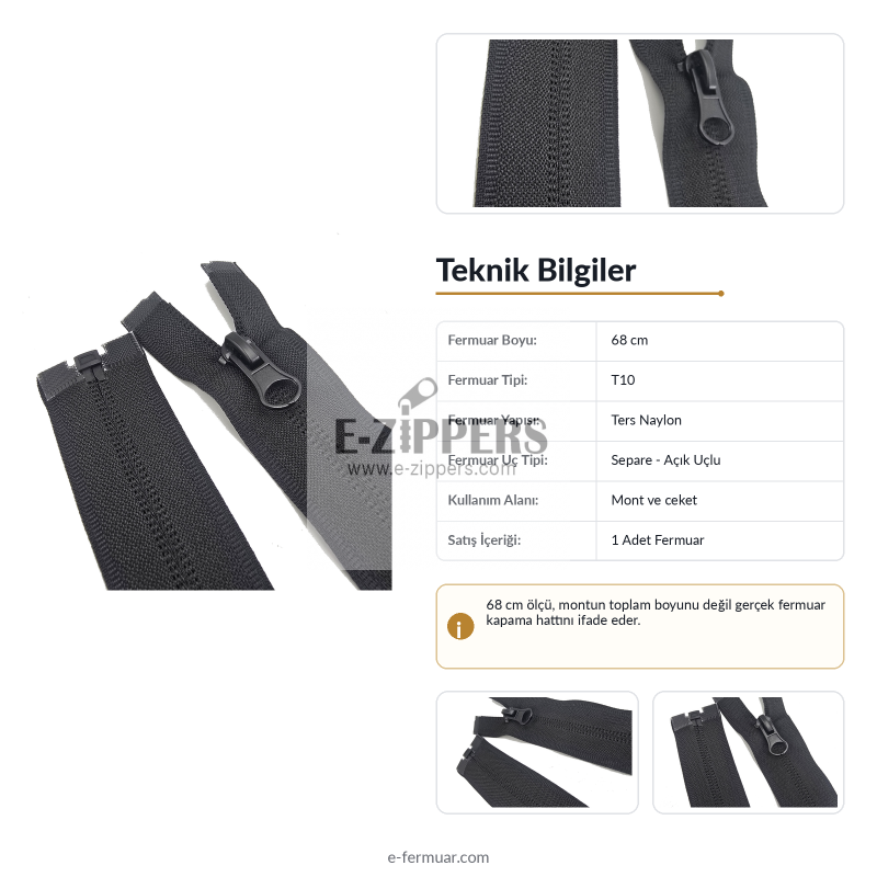 Nylon 68 cm Jacket Zipper Open End (Separate) - NC0068T10