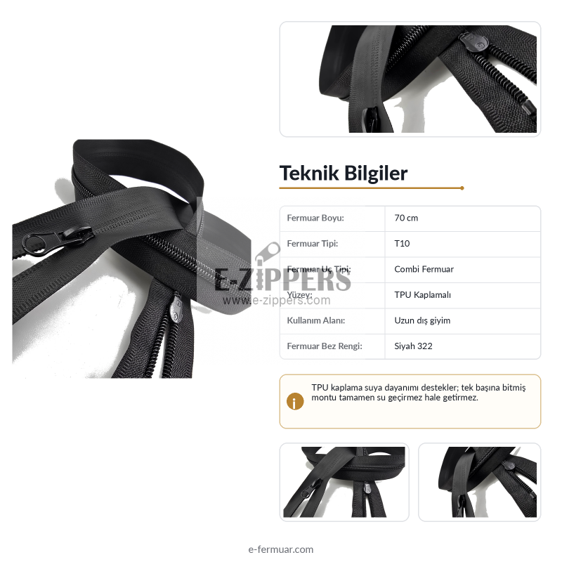 70 cm 27.55" TPU Waterproof Zipper | Technical Outerwear and Outdoor Style | NC0070SG