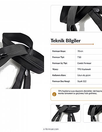 Naylon 70 Cm Mont Fermuarı Açık Uçlu (Separe)  -  NC0070T10