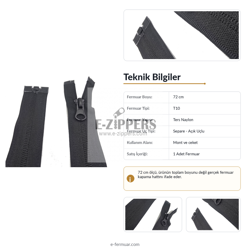72 cm 28.34" Nylon Jacket Zipper | Long Open-End Outerwear Zipper | NC0072T10