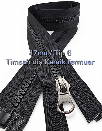47 cm Timsah Diş Kemik Mont Fermuarı | Açık Uçlu Separe Kısa Model | PR0047T6TMS