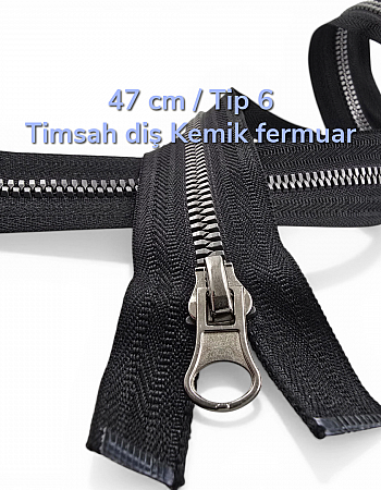 47 cm Timsah Diş Kemik Mont Fermuarı | Açık Uçlu Separe Kısa Model | PR0047T6TMS