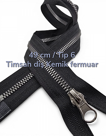 49 cm Timsah Diş Kemik Mont Fermuarı | Açık Uçlu Separe Kısa Model | PR0049T6TMS