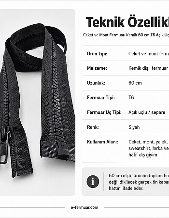 Bone Jacket Zipper, Open End (Separate), 60 cm - PR0060T6