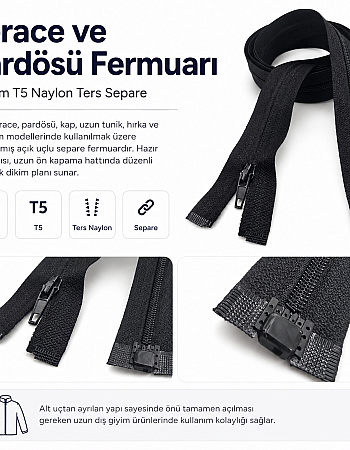 120 cm Ters Ferace Fermuarı | Daha Sade Uzun Kapanış İçin | ZP00120S