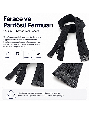 120 cm Ters Ferace Fermuarı | Daha Sade Uzun Kapanış İçin | ZP00120S
