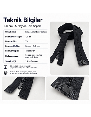 120 cm Ters Ferace Fermuarı | Daha Sade Uzun Kapanış İçin | ZP00120S