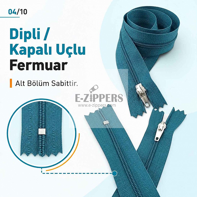 50 cm T5 Mavi Naylon Bobin Dipli Fermuar – Çanta ve Cep Fermuarı ZP0050t5