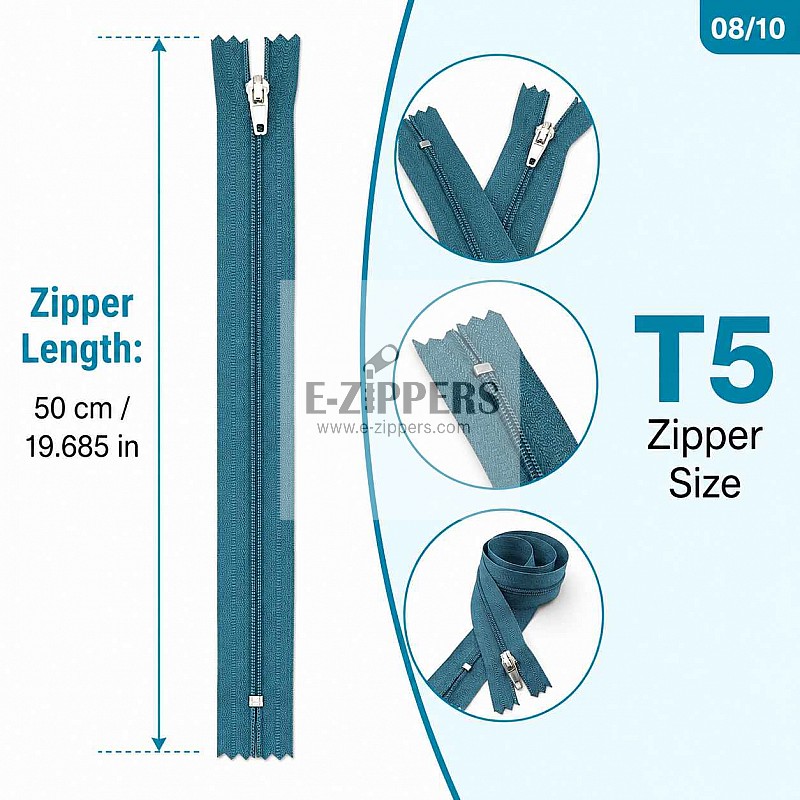 50 cm T5 Mavi Naylon Bobin Dipli Fermuar – Çanta ve Cep Fermuarı ZP0050t5