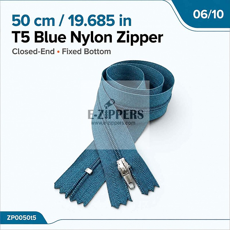 50 cm T5 Mavi Naylon Bobin Dipli Fermuar – Çanta ve Cep Fermuarı ZP0050t5