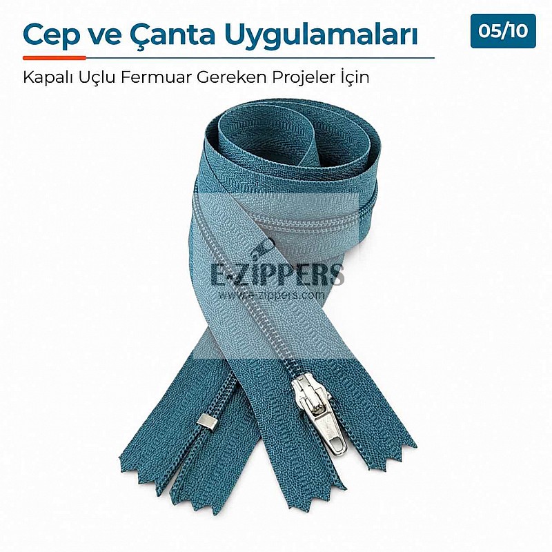 50 cm T5 Mavi Naylon Bobin Dipli Fermuar – Çanta ve Cep Fermuarı ZP0050t5