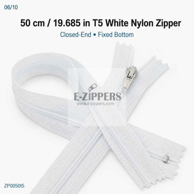 50 cm T5 Beyaz Naylon Bobin Dipli Fermuar – Çanta ve Cep Fermuarı ZP0050t5