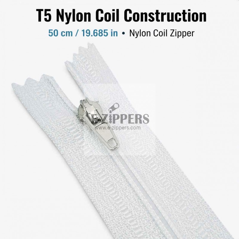50 cm T5 Beyaz Naylon Bobin Dipli Fermuar – Çanta ve Cep Fermuarı ZP0050t5