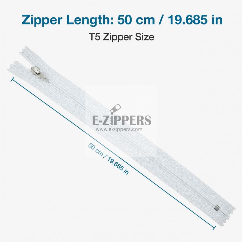 50 cm T5 Beyaz Naylon Bobin Dipli Fermuar – Çanta ve Cep Fermuarı ZP0050t5