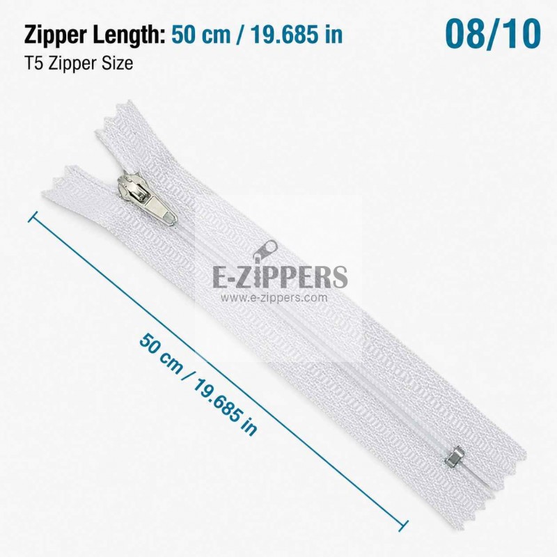 50 cm T5 Beyaz Naylon Bobin Dipli Fermuar – Çanta ve Cep Fermuarı ZP0050t5