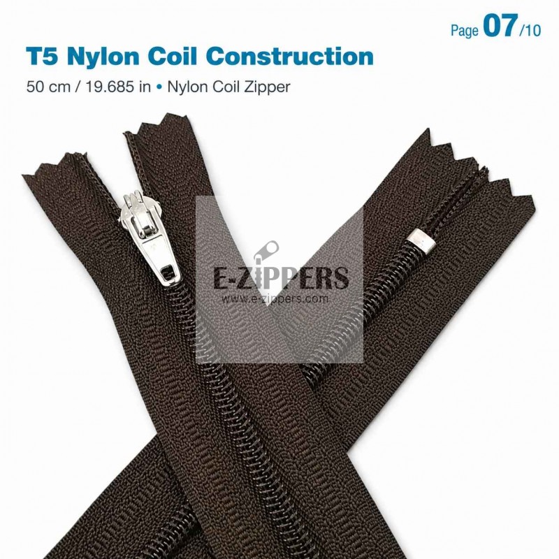 50 cm T5 Kahverengi Naylon Bobin Dipli Fermuar – Çanta, Cep ve Cüzdan Fermuarı ZP0050t5K