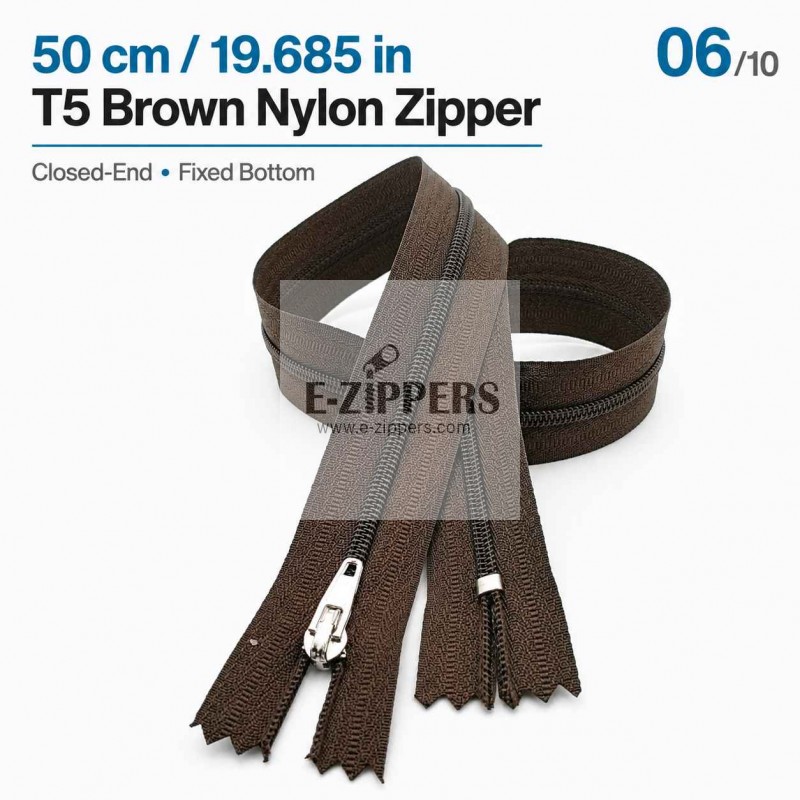 50 cm T5 Kahverengi Naylon Bobin Dipli Fermuar – Çanta, Cep ve Cüzdan Fermuarı ZP0050t5K