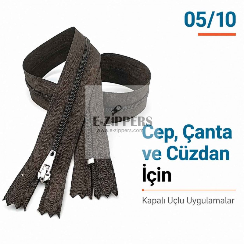 50 cm T5 Kahverengi Naylon Bobin Dipli Fermuar – Çanta, Cep ve Cüzdan Fermuarı ZP0050t5K