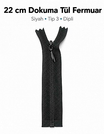 22 cm / 8.661 in Black Woven Tulle Closed-End Invisible Zipper for Dresses, Skirts and Eveningwear – ZPG0022DKM