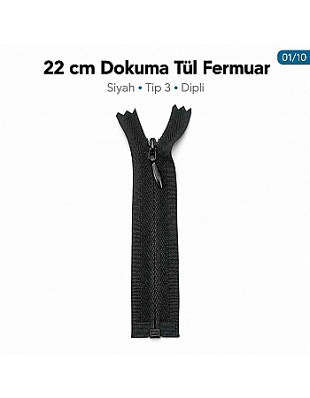 22 cm / 8.661 in Black Woven Tulle Closed-End Invisible Zipper for Dresses, Skirts and Eveningwear – ZPG0022DKM